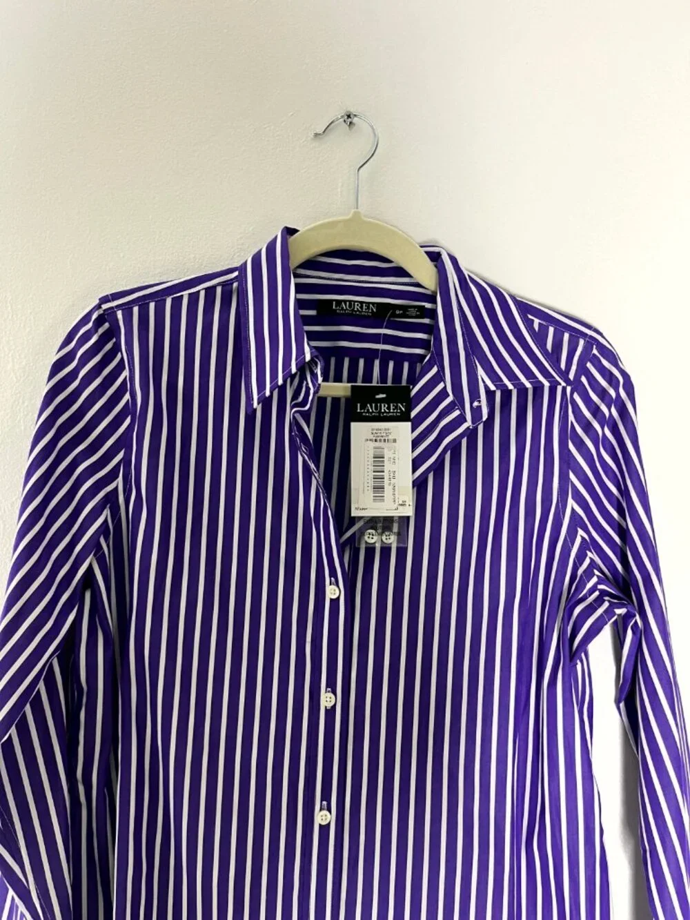Lauren by Ralph Lauren Purple White Striped Button Down Dress Shirt Women Size 8 - Picture 2 of 10